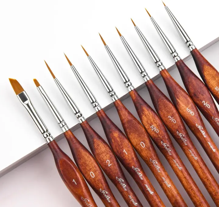10-Piece Golden Maple Miniature Detail Paint Brush Set (Nylon)