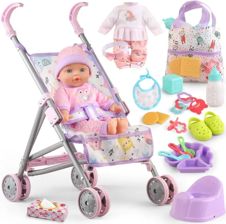 12.5-inch Baby Doll & Stroller Play Set with 17-Piece Accessory Kit