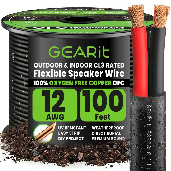 12-Gauge OFC Outdoor Speaker Wire — 100 ft CL3-Rated Cable
