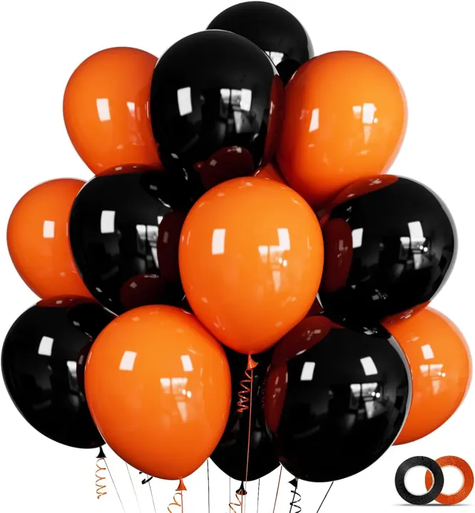 12-Inch Black & Orange Halloween Latex Balloons (100-Pack)
