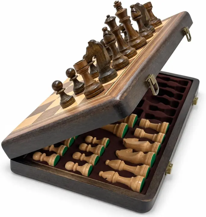 15-Inch Magnetic Wooden Chess Set — Folding Travel Board