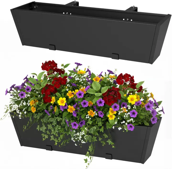 2-Pack 36" Metal Railing Planter Boxes — Heavy-Duty Over-Rail Planters