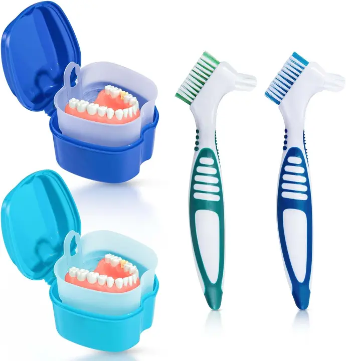 2-Pack Denture Bath Case with Brushes — Compact Denture Storage