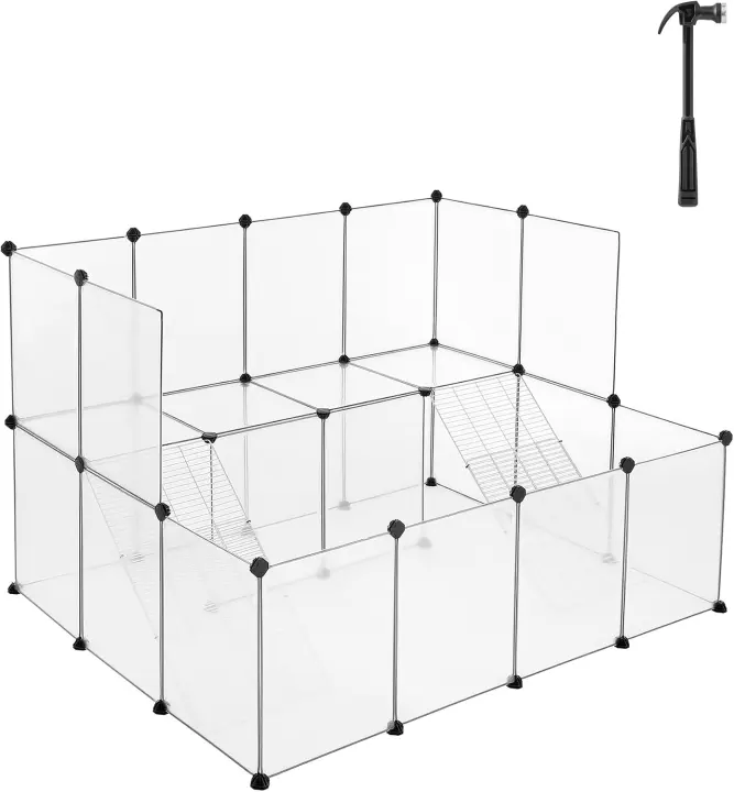 2-Tier Small Animal Playpen with Clear Panels and Connectors