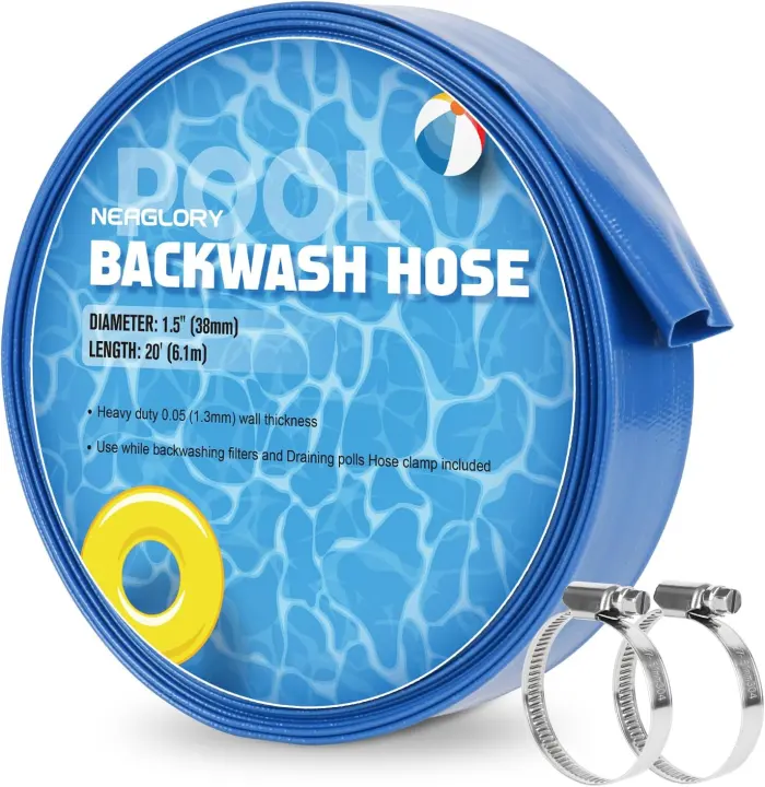 20' 1.5in PVC Pool Backwash Drain Hose with Clamps