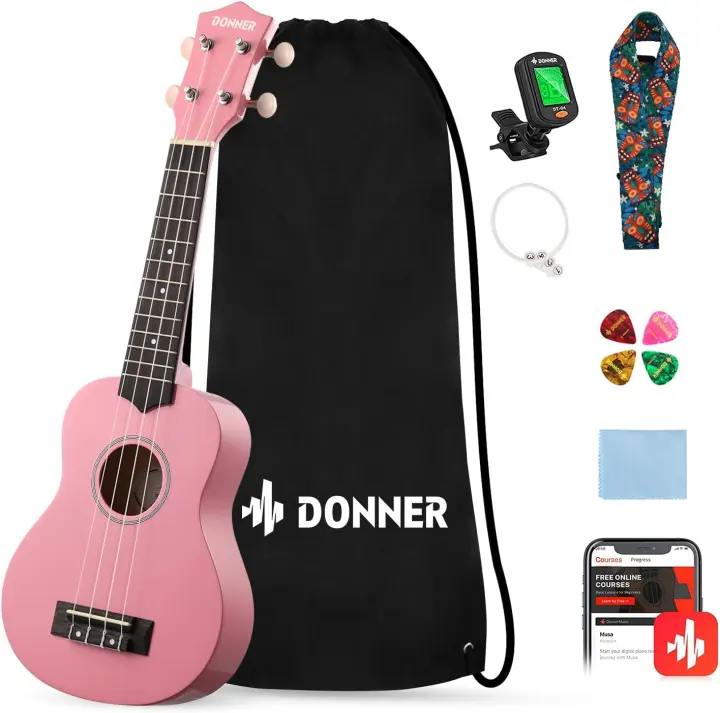 21-Inch Soprano Ukulele Starter Kit — Pink Beginner Bundle