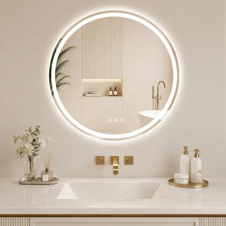 24-Inch Round LED Bathroom Mirror — Dimmable, Anti-Fog, 3-Temp