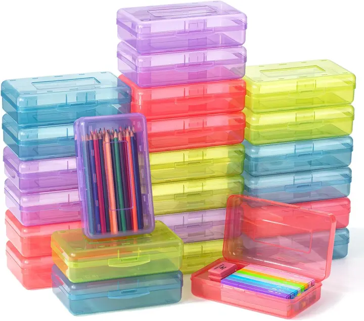 24-Pack Clear Plastic Pencil Cases — Compact Organizer Boxes