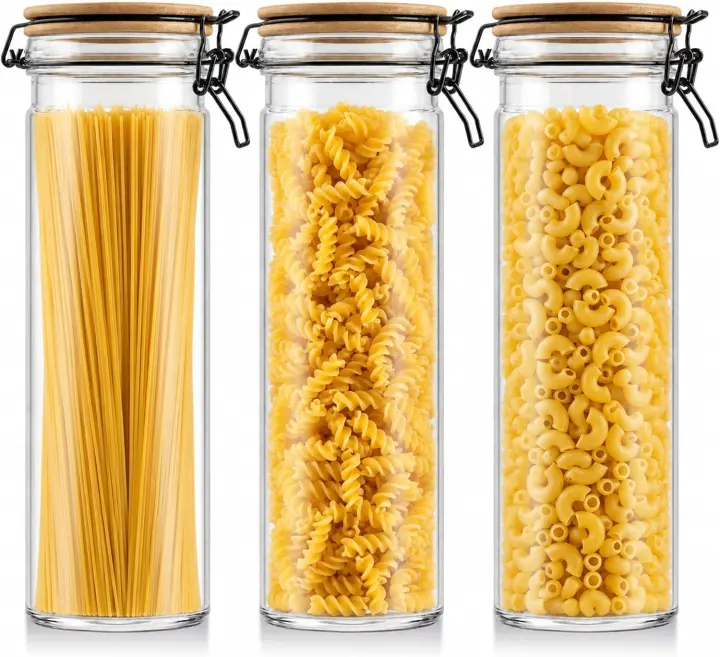 3-Pack 69oz Tall Airtight Glass Jars with Bamboo Lids