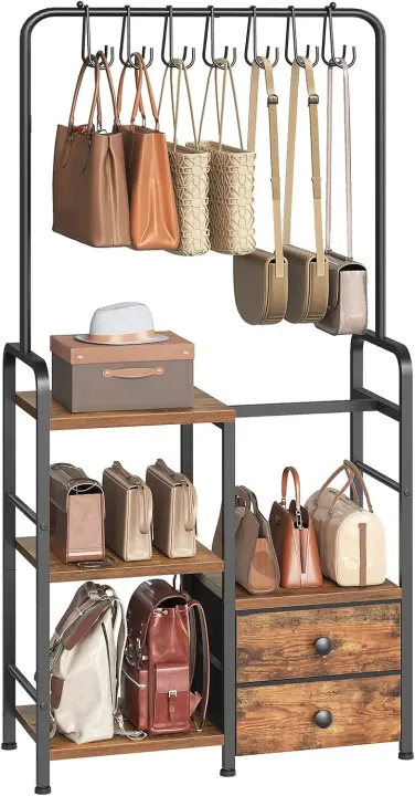 3-Tier Tall Purse & Accessory Organizer with Drawers and Hooks