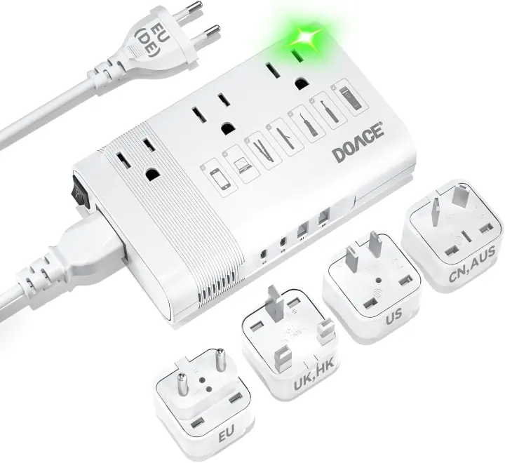 350W Travel Voltage Converter & 7-in-1 Power Adapter (US to EU)