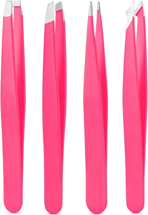 4-Piece Steel Tweezer Set for Eyebrow, Ingrown Hair & Blackhead Care