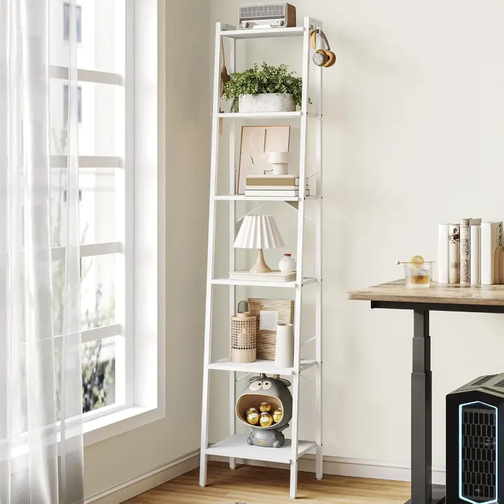 5-Tier Ladder Corner Shelf — Freestanding Bookshelf Unit