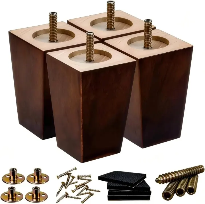 5" Wood Sofa & Chair Legs — Square Replacement Set (4pc)