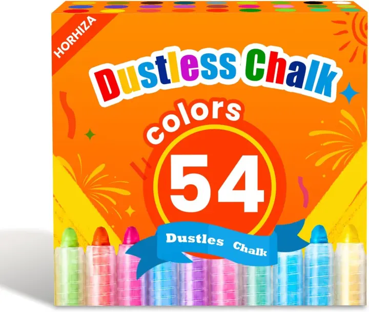 54-Piece Dustless Chalk Set with Holder — Kids' Washable Colors