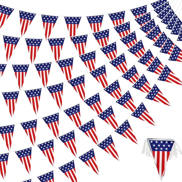58-Foot American Flag Pennant Banner — Red, White & Blue Garland
