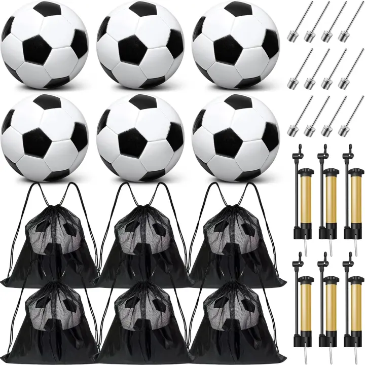 6-Pack Deflated Christmas Soccer Balls with Pumps & Mesh Bags — Donation Set