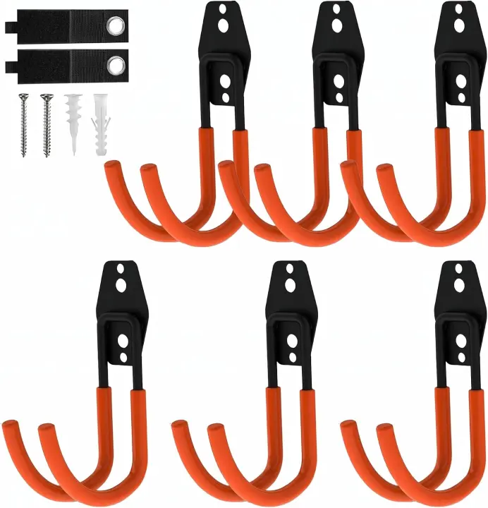 6-Pack Large Garage Wall Hooks — Heavy-Duty Round Utility Hooks (Orange)