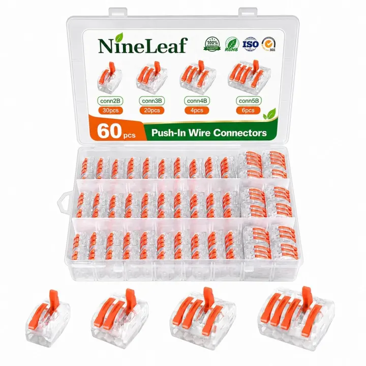 60‑Piece Lever Wire Connector Assortment (28–12 AWG)