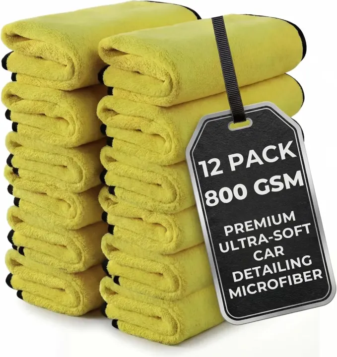 800 GSM Microfiber Detailing Towels — 12-Pack