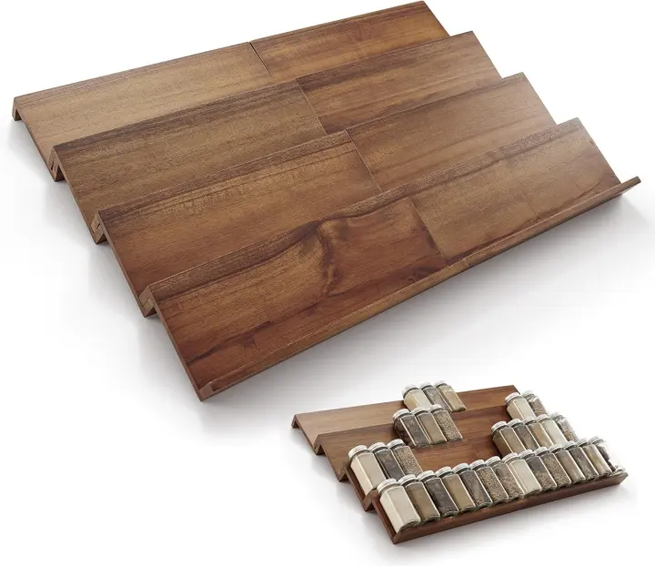 Acacia Wood Drawer Spice Organizer Set — 8‑Piece Walnut Finish