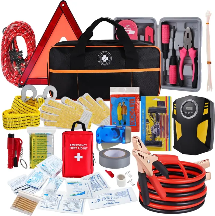 All-in-One Car Emergency Kit with Digital Tire Inflator and Tools