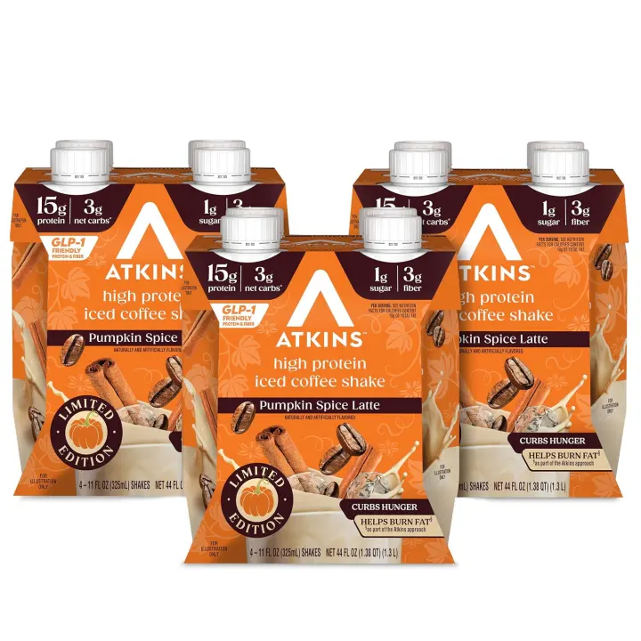 Atkins Pumpkin Spice Latte Protein Shakes — 15g Protein, 3g Net Carbs (12 Count)