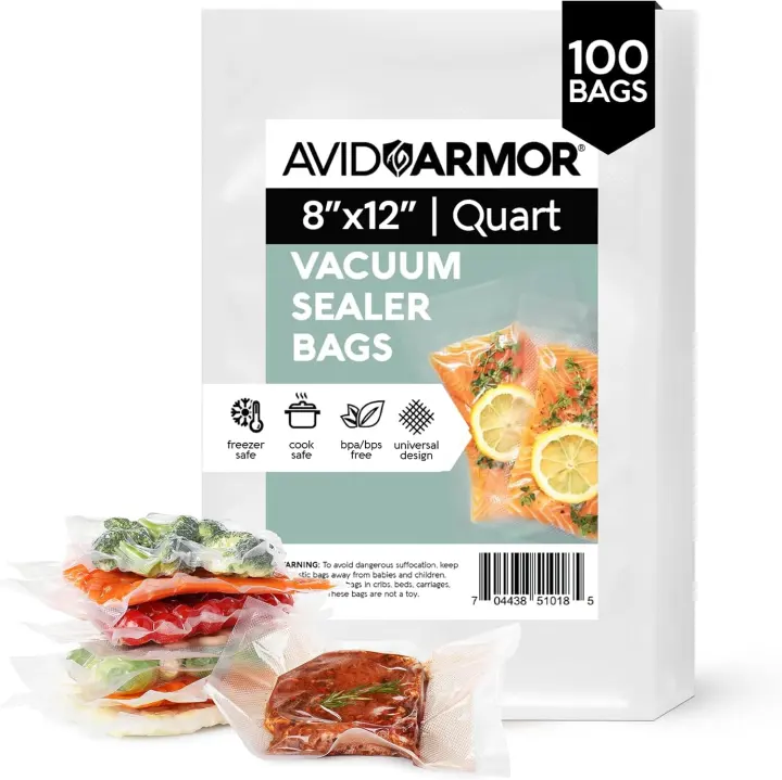 Avid Armor 8x12 Food Vacuum Sealer Bags — 100 Precut Quart Pouches
