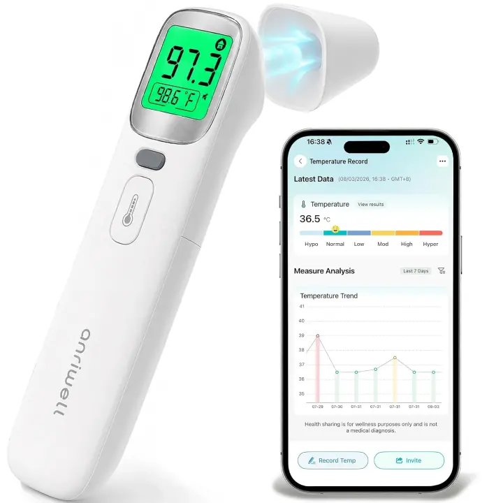 Baby Thermometer with Bluetooth App — Ear & No‑Touch Forehead
