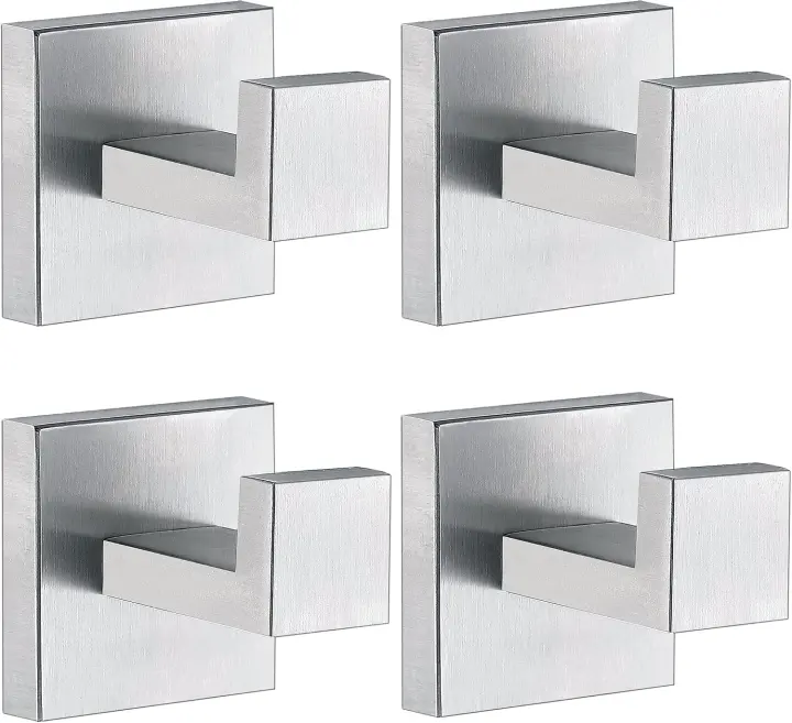 Brushed Nickel SUS304 Towel & Robe Hooks — Square Heavy-Duty Wall Hangers
