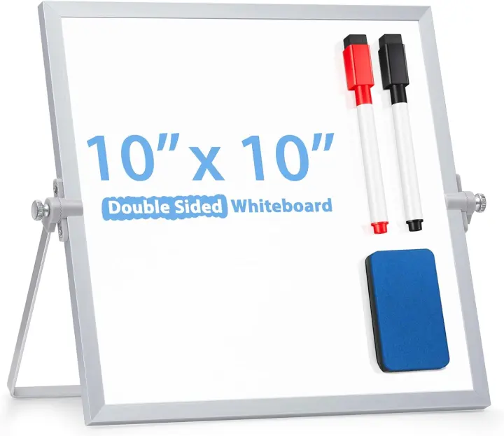 Compact 10" x 10" Magnetic Desktop Whiteboard with Stand