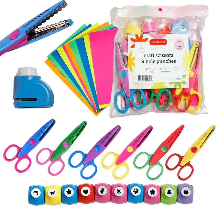 Decorative Craft Scissors Kit — 26-Piece Paper Punch & Pattern Blades