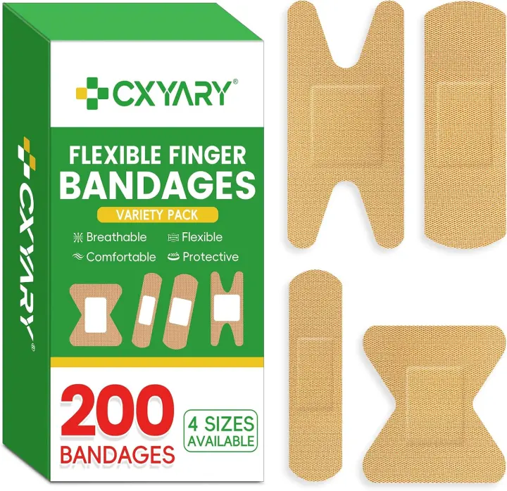 Flexible Fingertip Fabric Bandages — 200 Pieces, 4 Styles
