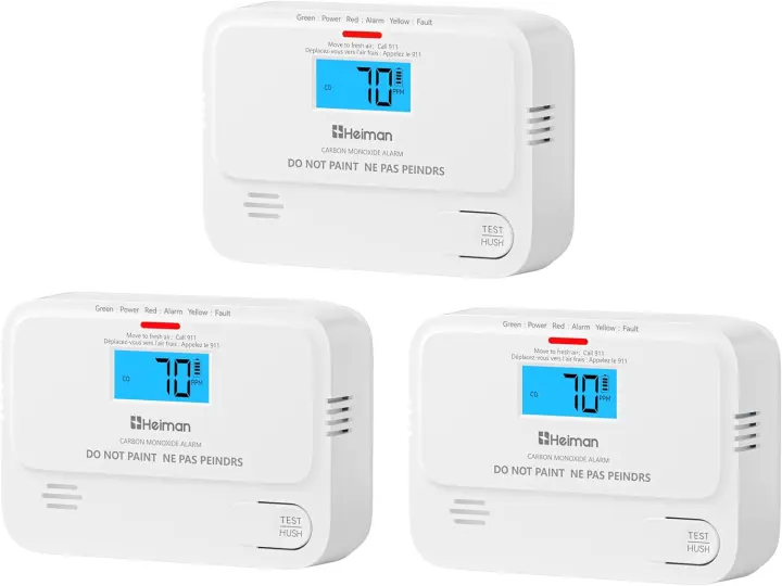 Heiman 3-Pack Carbon Monoxide Alarms with Digital PPM Display