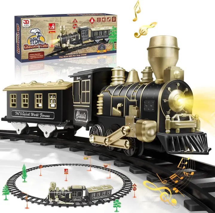 JUQU Battery-Operated Toy Train Set with Tracks, Lights & Sound
