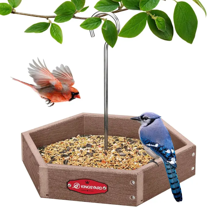 Kingsyard Hanging Platform Bird Feeder — Deep Tray, Brown