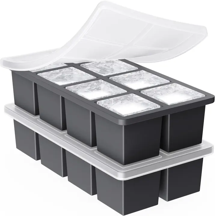 Large Silicone Ice Cube Trays for Whiskey — 2" Jumbo Square Molds