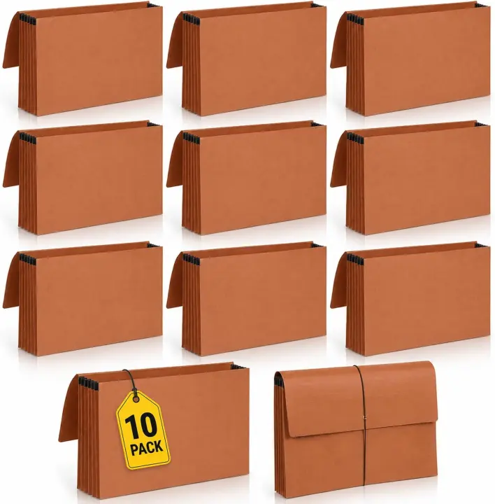 Letter-Size Expanding Accordion File Wallets with Flap & Cord — 10 Pack