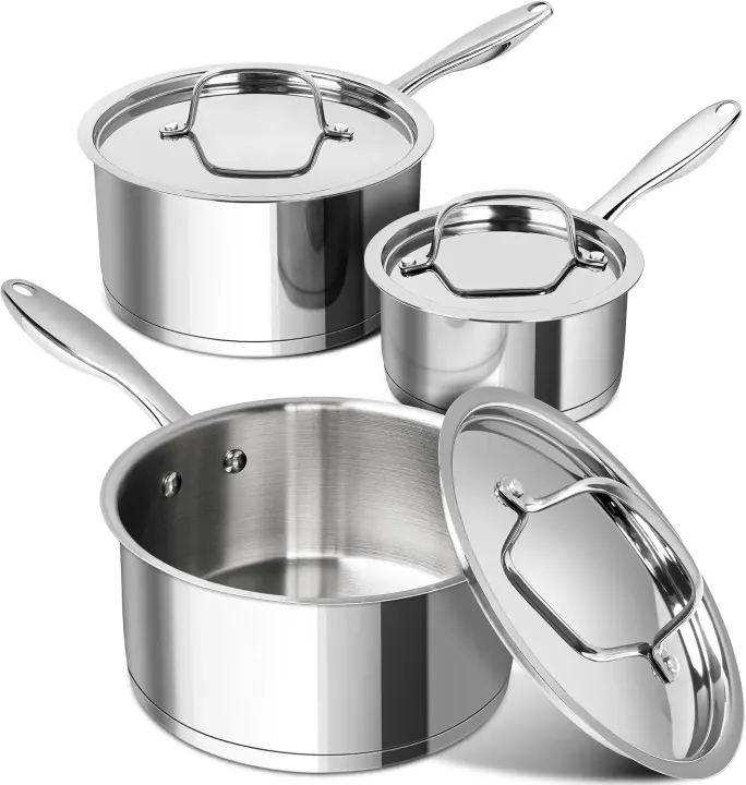 MICHELANGELO 3-Piece Stainless Steel Saucepan Set (1QT, 2QT, 3QT)