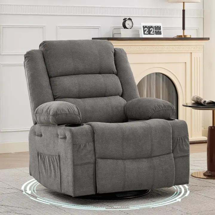 Oversized Rocking Recliner Chair with 360° Swivel and Cup Holder