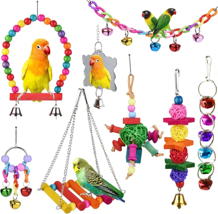 Parakeet & Cockatiel Toy Set — Cage Accessories for Small Parrots