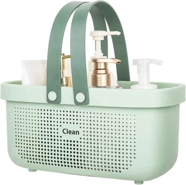 Plastic Shower Caddy with Silicone Handle — Portable Organizer Basket, Green