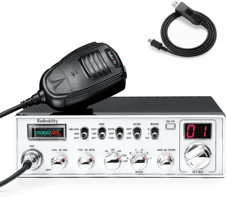 Radioddity QT40 10-Meter Mobile Transceiver — 40W SSB/AM/FM with NOAA Alerts