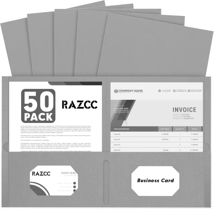RAZCC 50-Pack Letter Two-Pocket Gray Folders