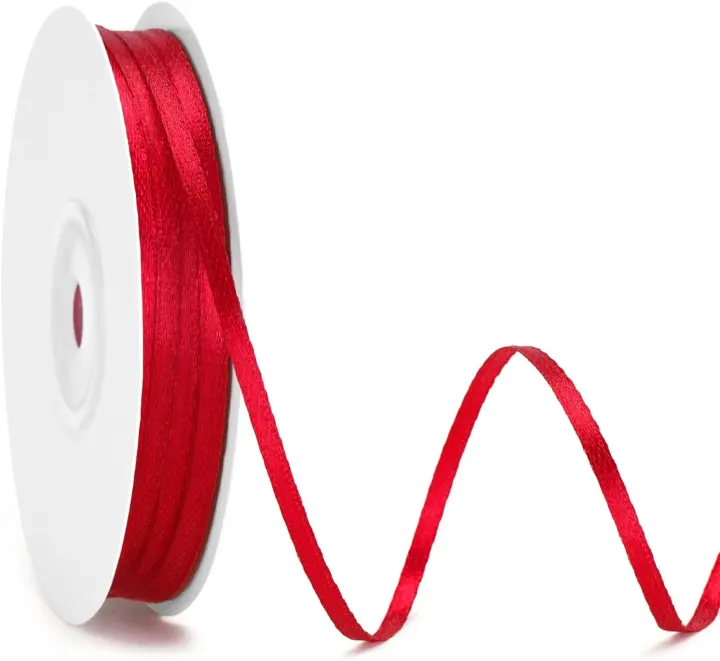 Red Satin Ribbon — 1/8 in x 100 yd Thin Polyester Gift & Craft Ribbon