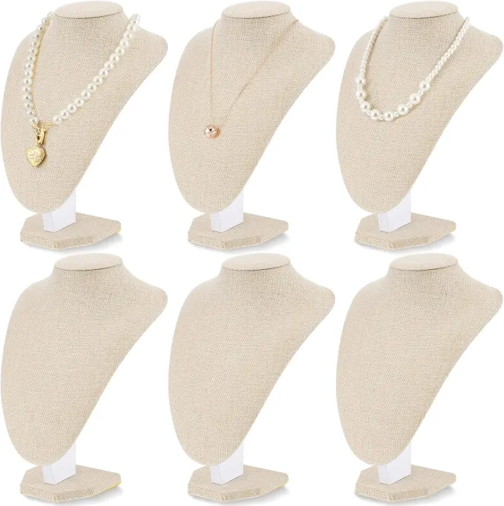 Set of 6 Linen Necklace Bust Displays — Flaxen Jewelry Holders