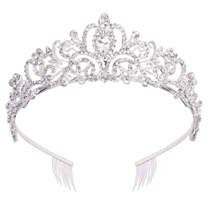 Silver Crystal Tiara Crown for Women & Girls — Bridal Prom Princess Tiara