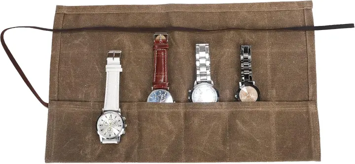 Waxed Canvas Watch Roll — Handmade Waterproof Travel Watch Organizer (Holds 6)
