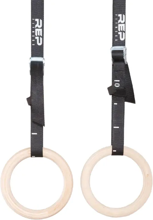 Wood Gymnastic Rings with Numbered Adjustable Straps — Wood Training Rings