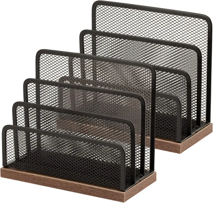 Wood & Metal Desk Mail Organizer — 3-Slot Letter Sorter